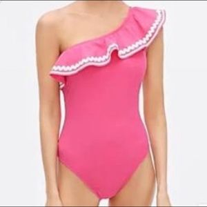 J Crew pink ruffle over the shoulder NWT suit as 2